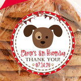 red dog theme birthday treat sticker