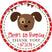 red puppy birthday sticker with brown dog face
