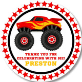 red yellow monster truck birthday sticker