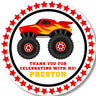 red yellow monster truck birthday sticker