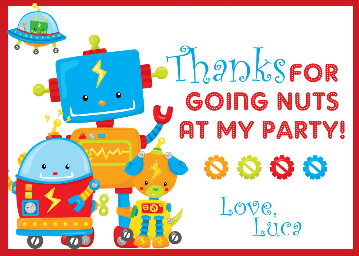 robot birthday thank you cards colorful futuristic party design