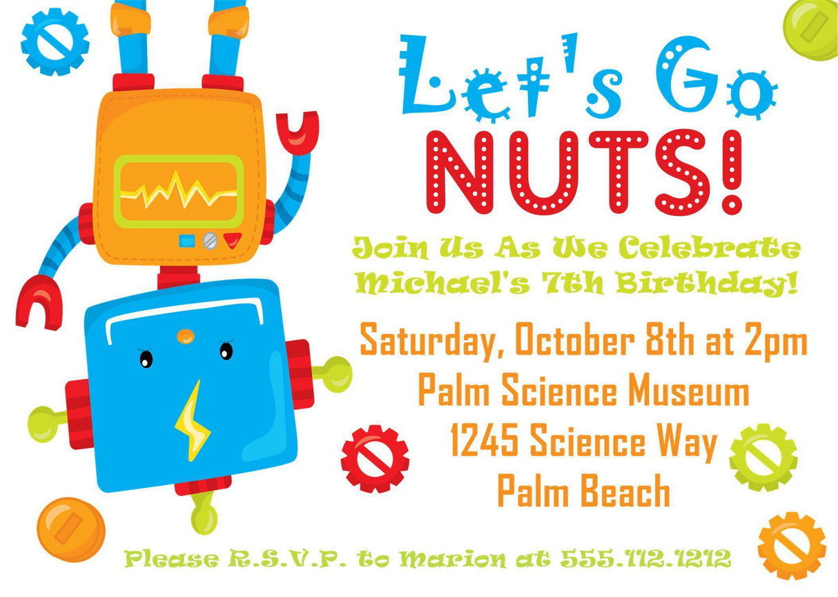 robot invitation cards boys birthday celebration style