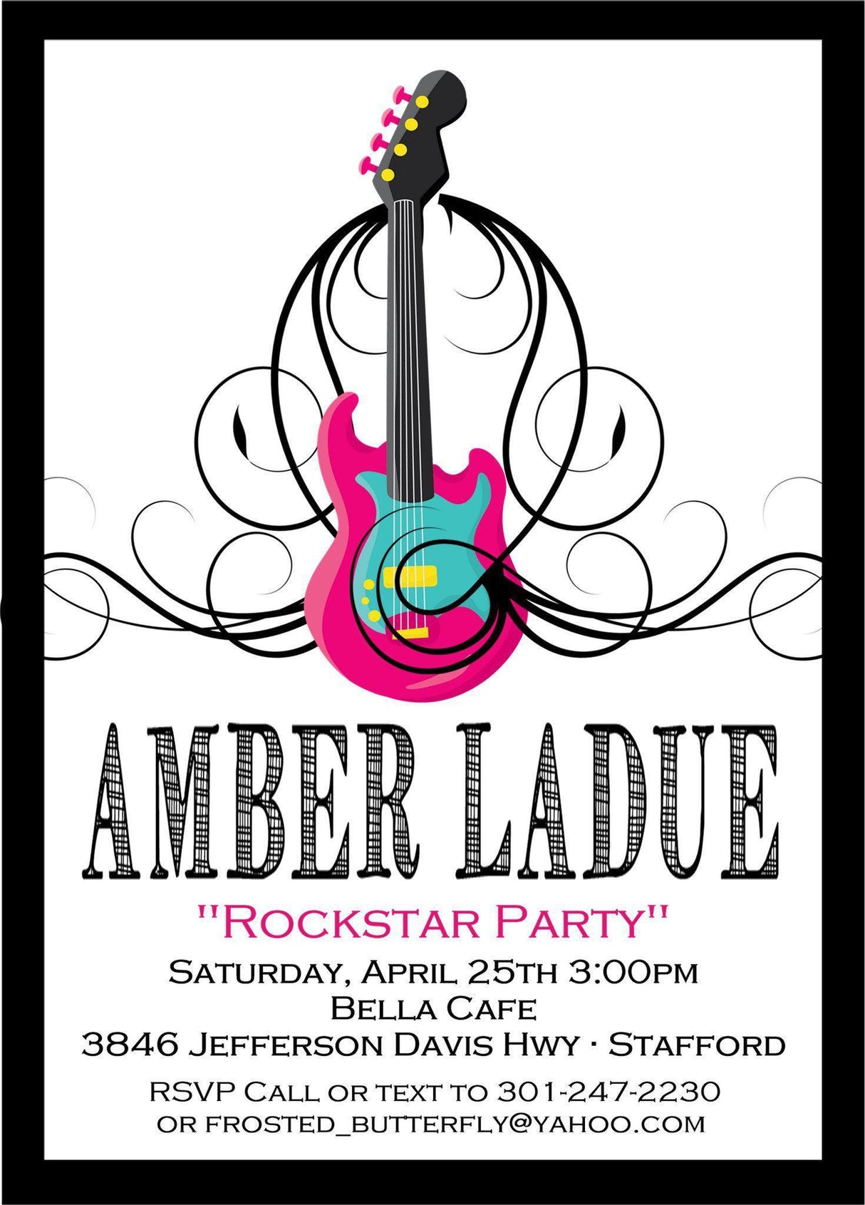 rock star birthday party invitations colorful guitar design