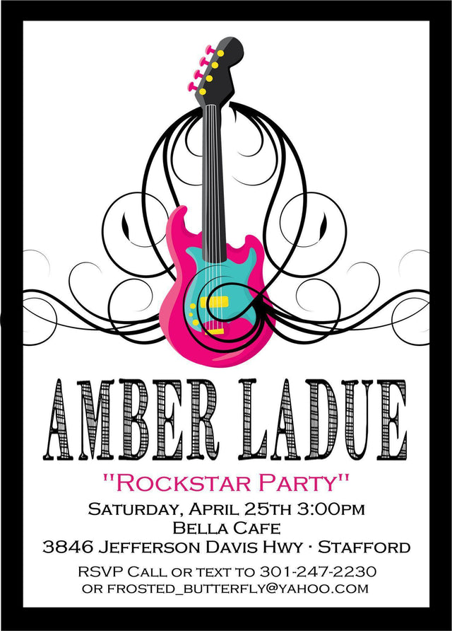 rock star birthday party invitations colorful guitar design