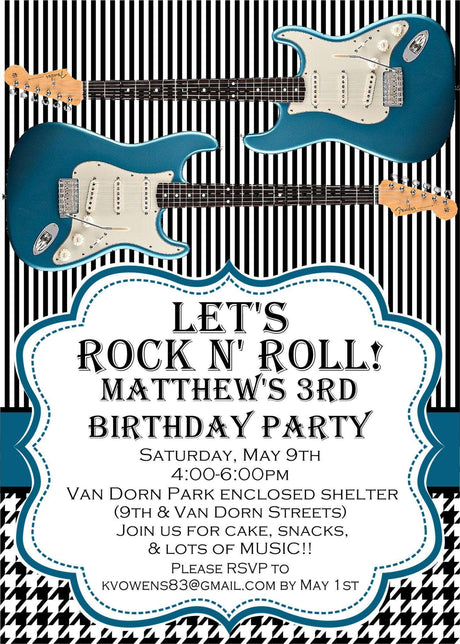 rock star birthday party invitations electric guitar design