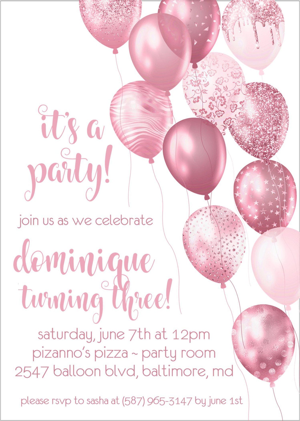 rose pink balloon birthday party sticker