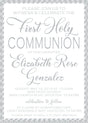 silver damask first communion invitations with elegant typography