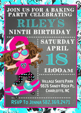 skater girl birthday invitations graffiti skateboard theme