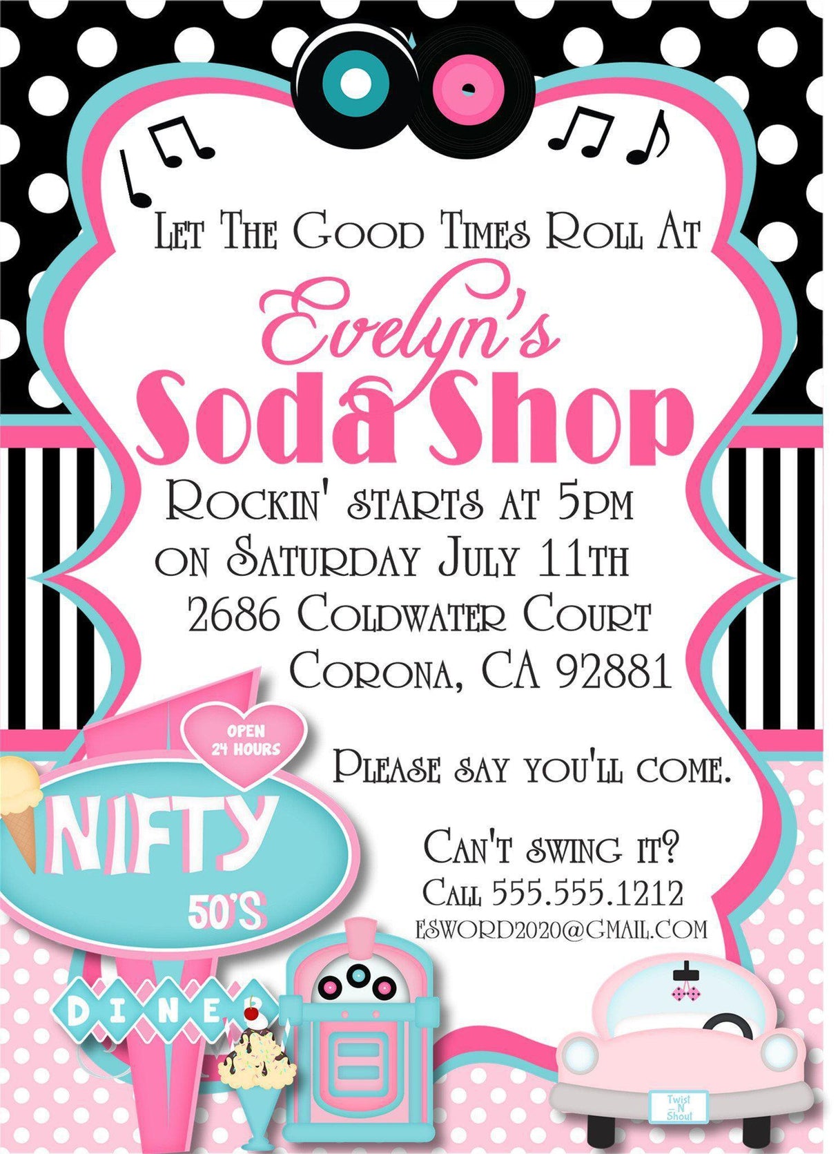 soda shop birthday party invitations retro diner design