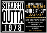 straight outta birthday party invitations black gold design