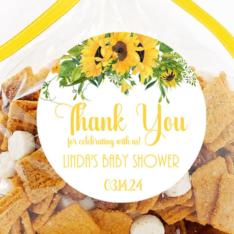 sunflower baby shower sticker with yellow watercolor florals