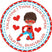 superhero valentine sticker with red and blue costume