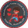 superhero valentine sticker with red and blue hero