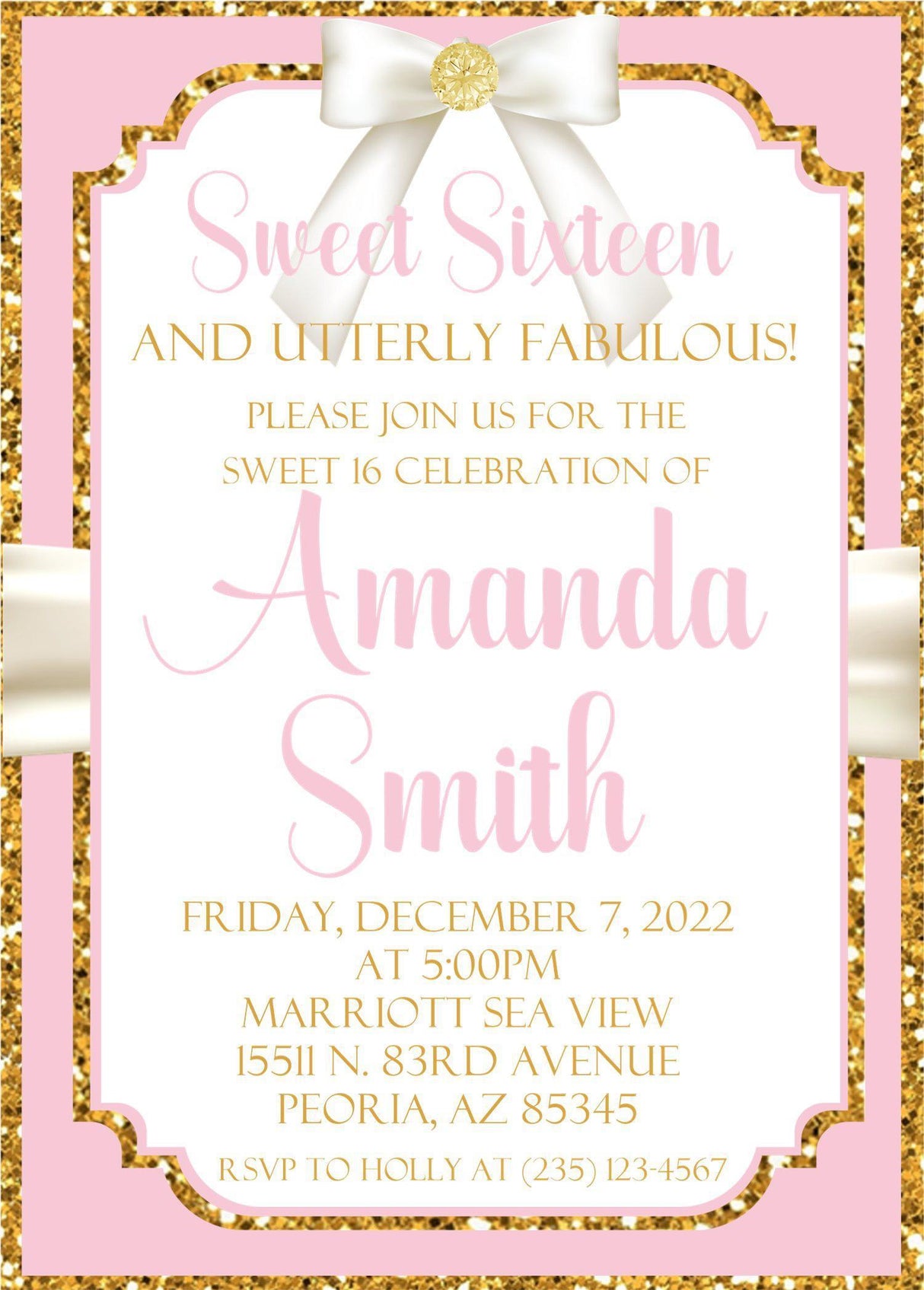 sweet 16 birthday invitations pink gold glitter design