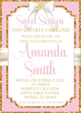 sweet 16 birthday invitations pink gold glitter design