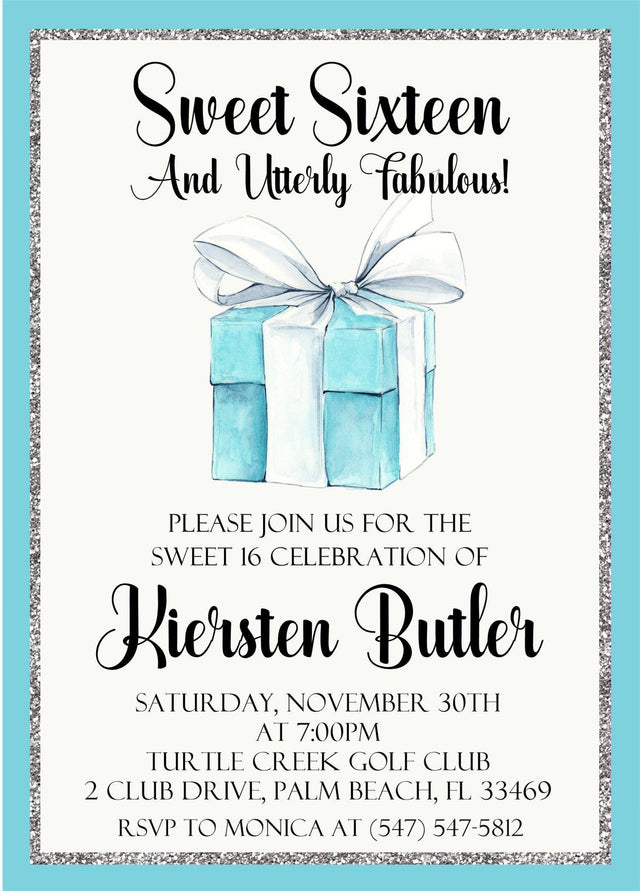 sweet 16 invitations tiffany blue gift box design