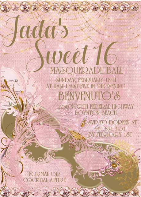 sweet 16 masquerade invitations elegant mask theme
