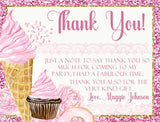 sweets birthday thank you cards pink dessert party design