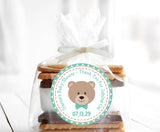 teal stitched teddy bear favor sticker