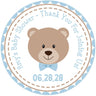 teddy bear baby shower sticker with blue bow tie