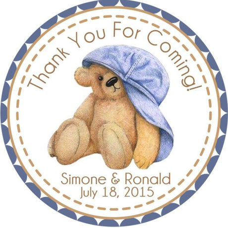 teddy bear with blue hat baby shower sticker