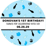 tie and footprint themed party label