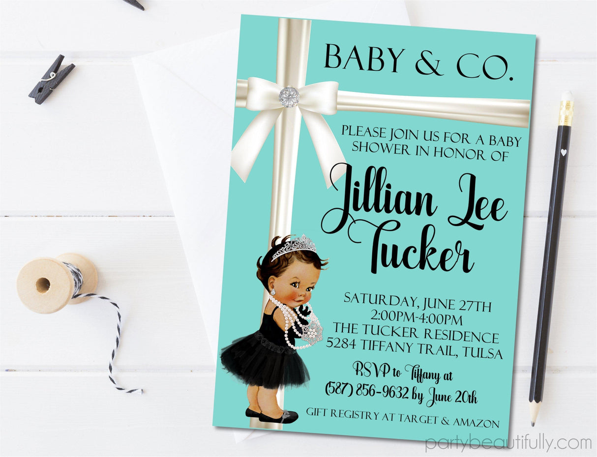 tiffany blue baby shower invitations pearl bow elegant theme