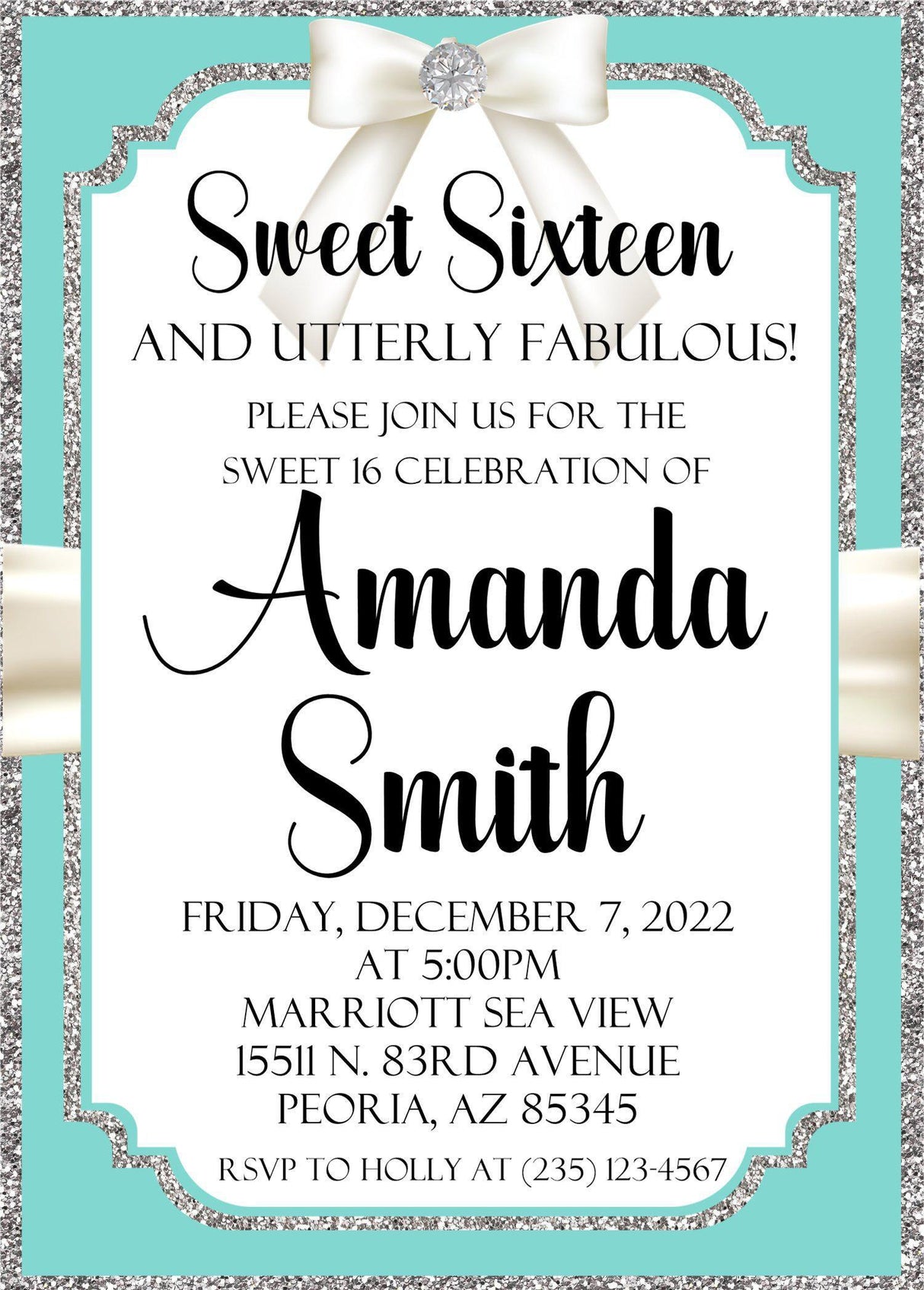 tiffany blue silver invitation cards glamorous birthday celebration style