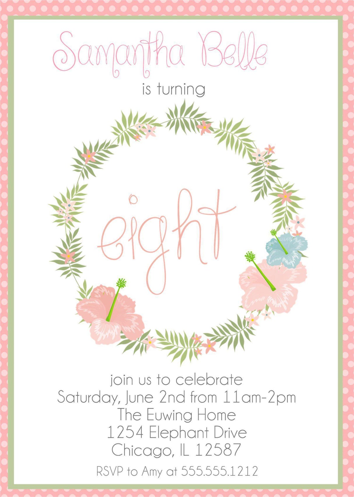 tropical luau birthday party invitations blush design