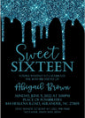 turquoise black sweet 16 invitations metallic drip design