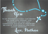 turquoise chalkboard rosary communion thank you cards catholic party design