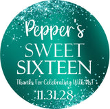 turquoise confetti effect sweet sixteen sticker design