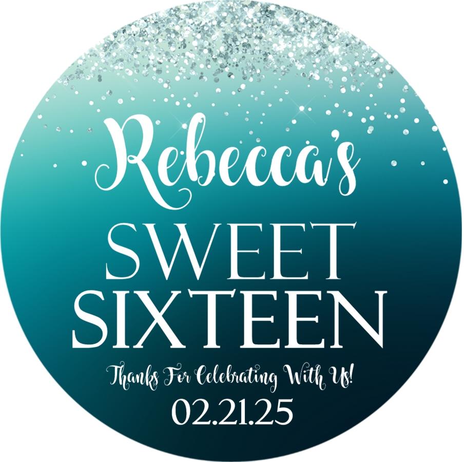 turquoise ombre sweet sixteen birthday sticker with confetti