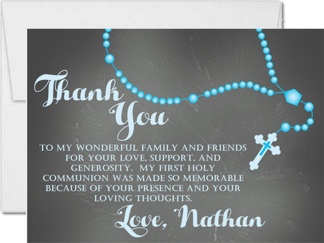 turquoise rosary communion thank you notes chalkboard religious style