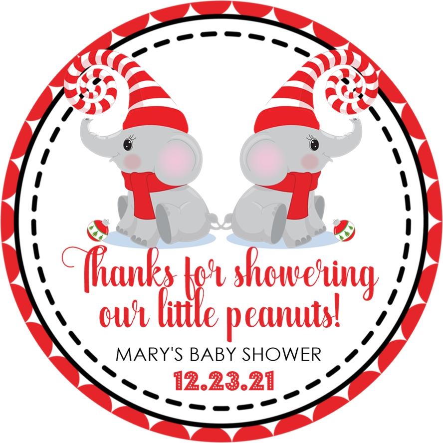 twins christmas baby shower stickers with two elephants and santa hats