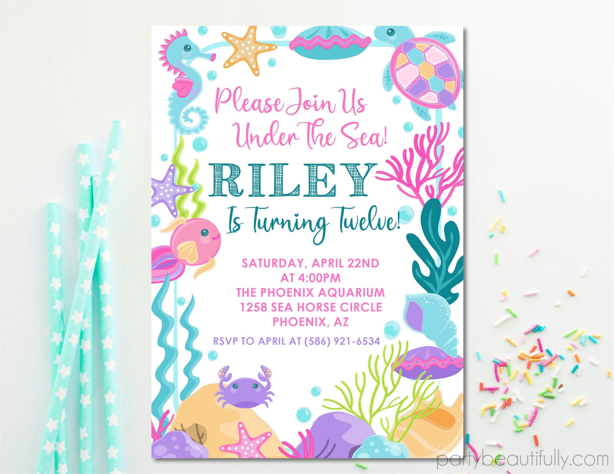 under the sea invitation cards girls birthday party style