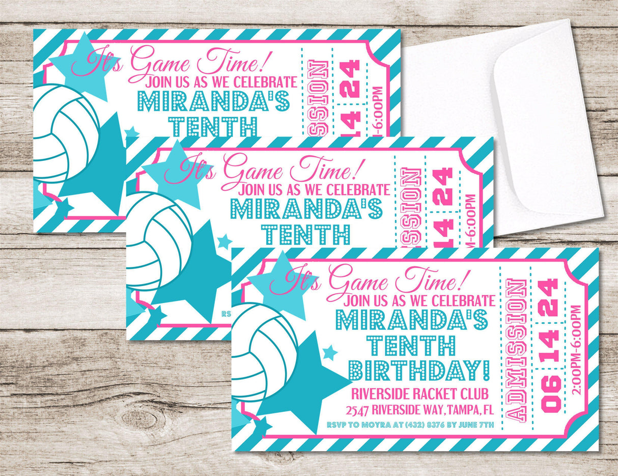 volleyball birthday ticket invitations colorful admit one theme