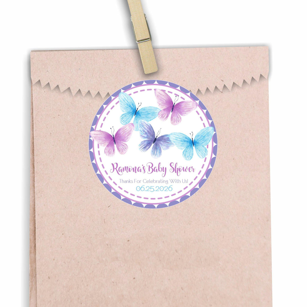 watercolor butterfly baby shower favor label