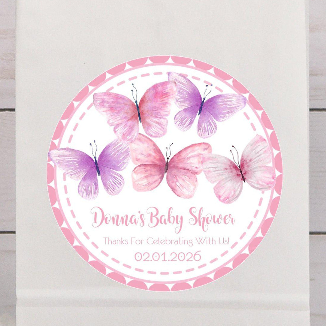 watercolor butterfly favor label for baby shower