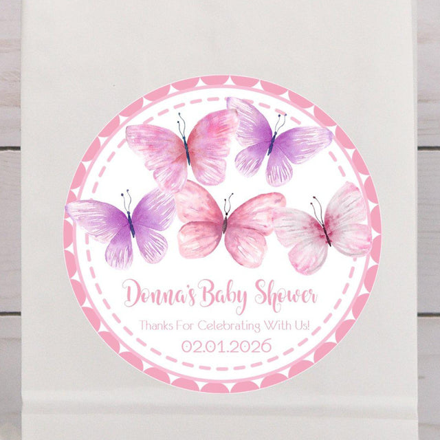 watercolor butterfly favor label for baby shower