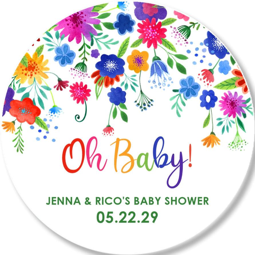 watercolor rainbow flower baby shower sticker design