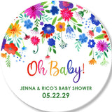 watercolor rainbow flower baby shower sticker design