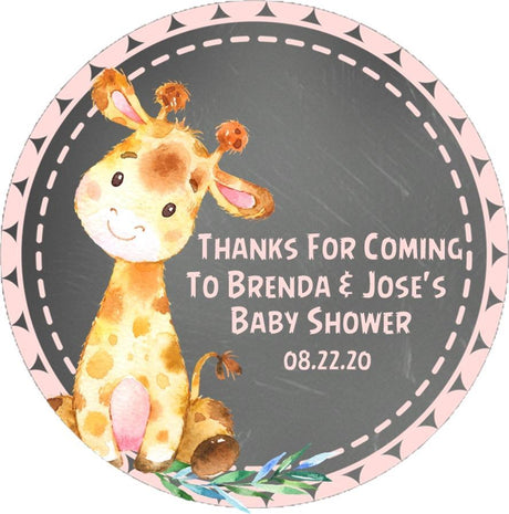 watercolor safari giraffe favor label for girl shower