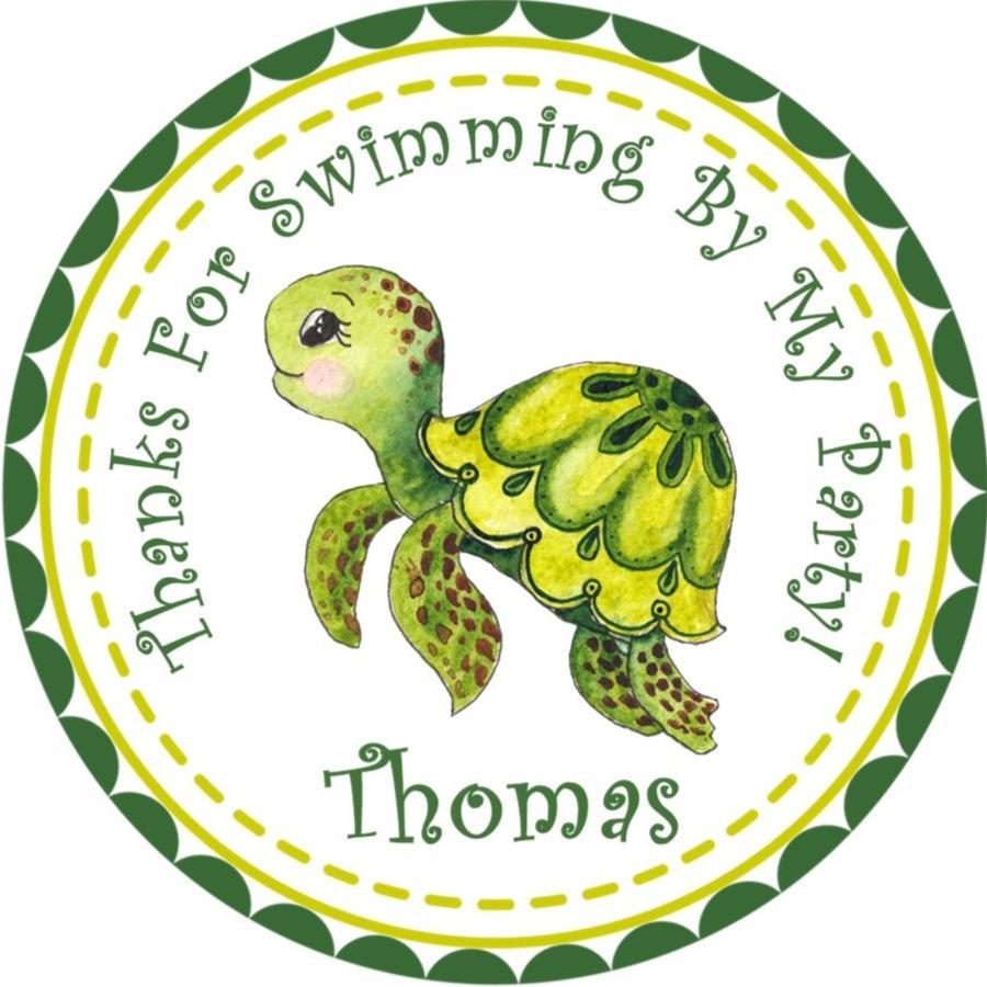 watercolor turtle birthday sticker with personalized name