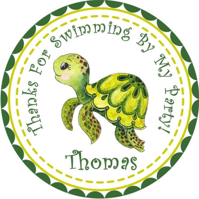 watercolor turtle birthday sticker with personalized name