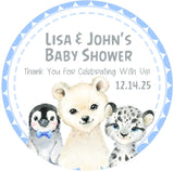 winter wonderland baby shower thank-you sticker for boys