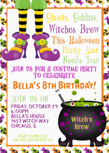 witch birthday invitations spooky colorful halloween theme