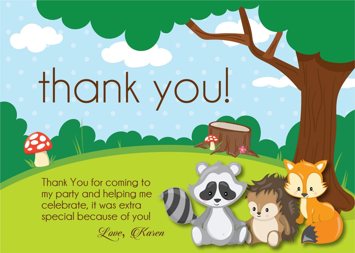 woodland birthday thank you cards cute forest animal design
