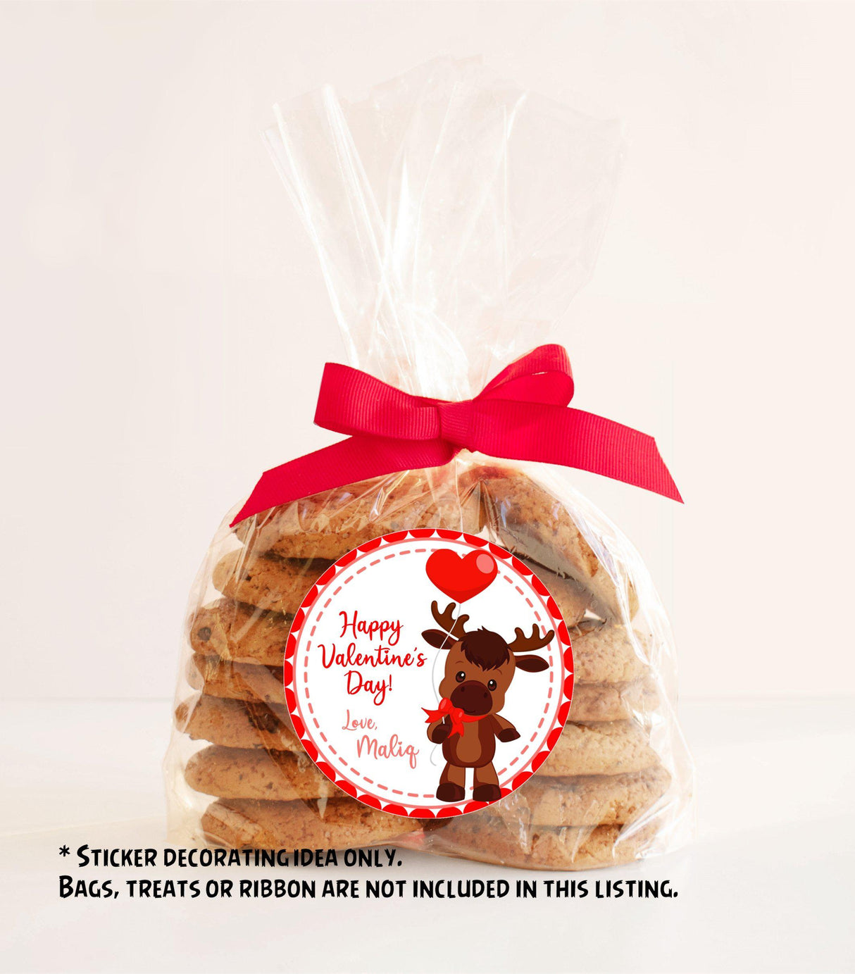woodland moose valentine favor sticker